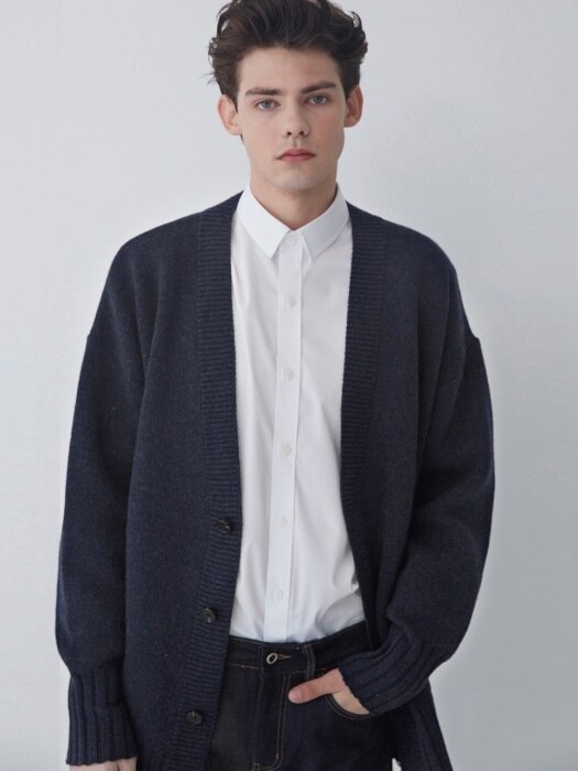 M#1652 850g heavy wool cardigan (navy)   