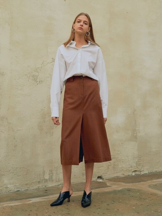 18FW FRONT VENTED SKIRT BROWN
