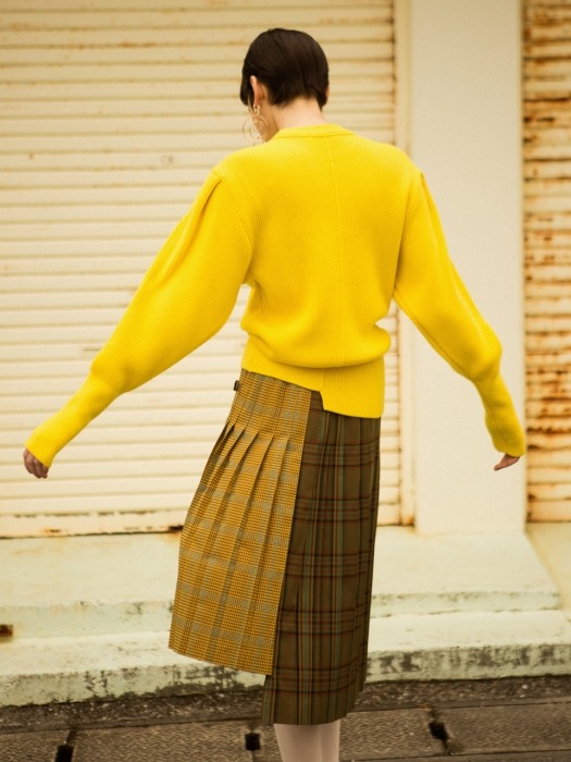 RONA PUFF SLEEVE RIBBED CASHMERE SWEATER atb290w(Yellow)