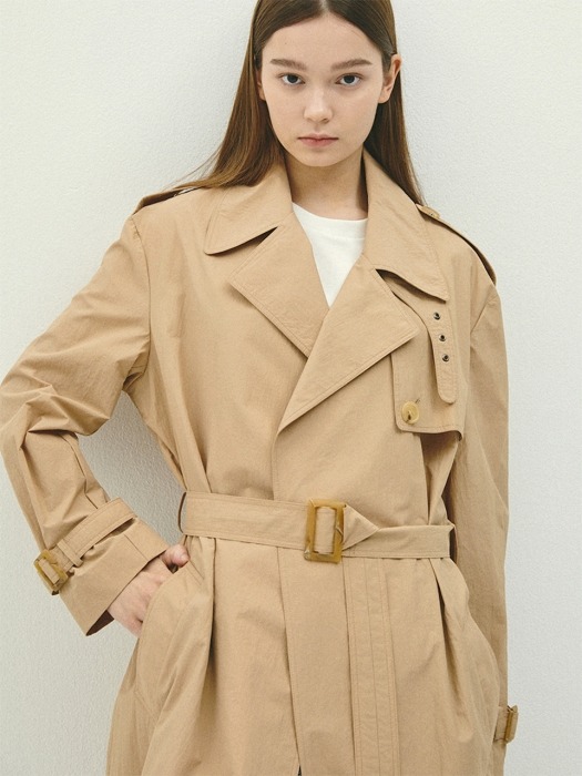 BEIGE nylon oversize trench coat(IJ031)