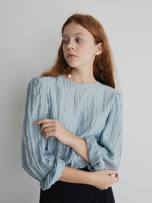 19 FALL_Sky Blue Pleated Blouse  