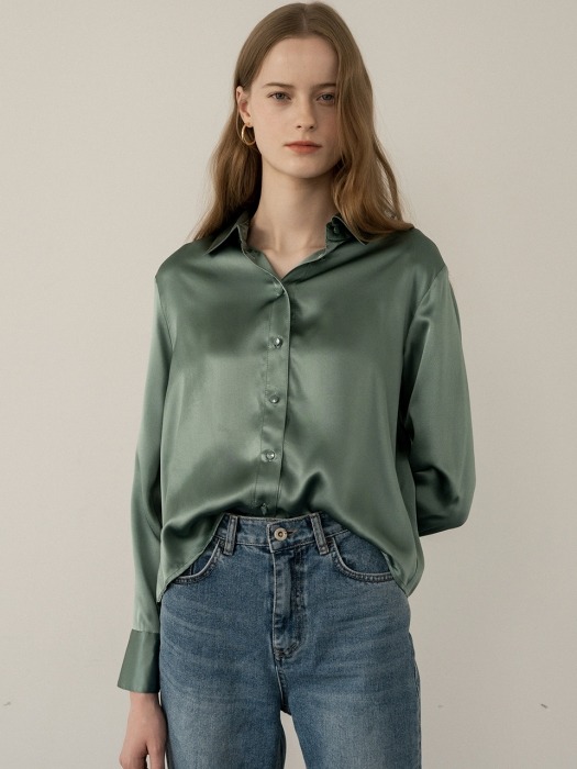comos235 silk100% pintuck blouse (green)