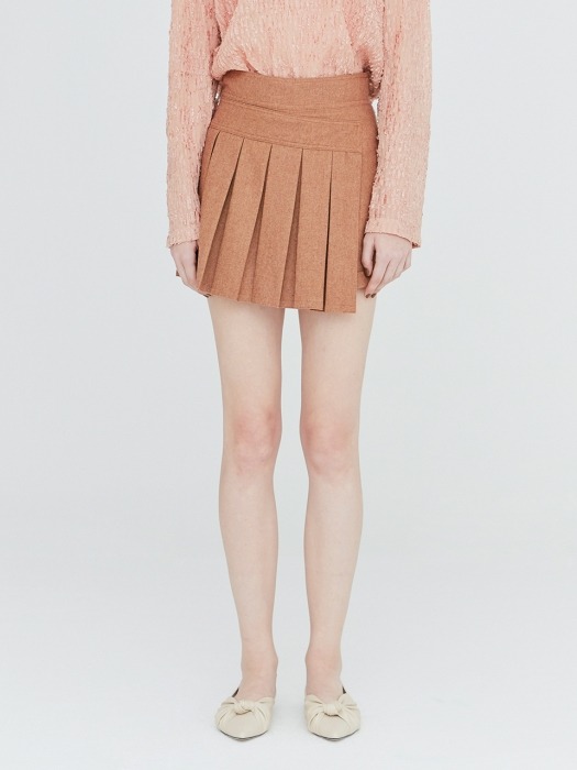 19FW PLEATED MINI SKORT - TAN MELANGE