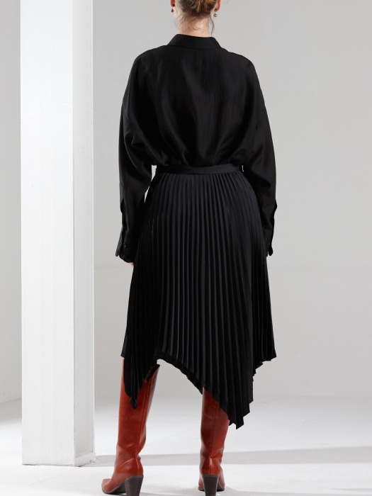 Unbalance Pleats Skirt_Black