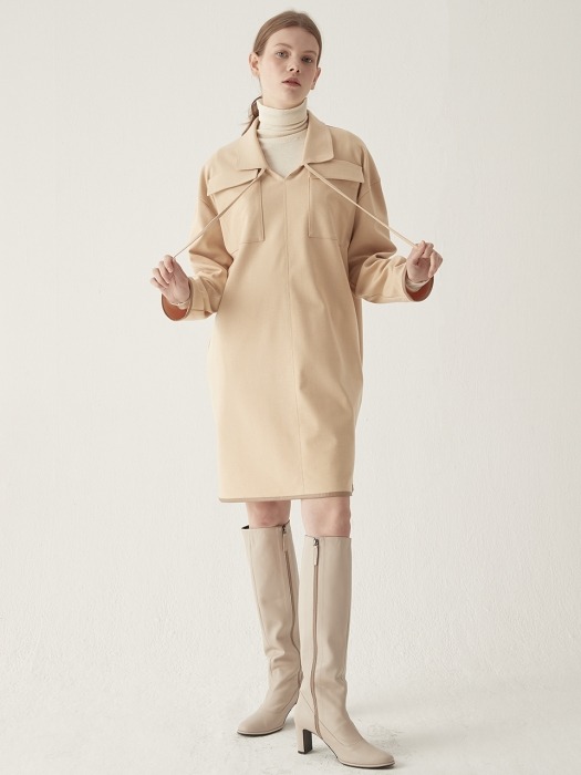 Two pocket collar one-piece - Beige