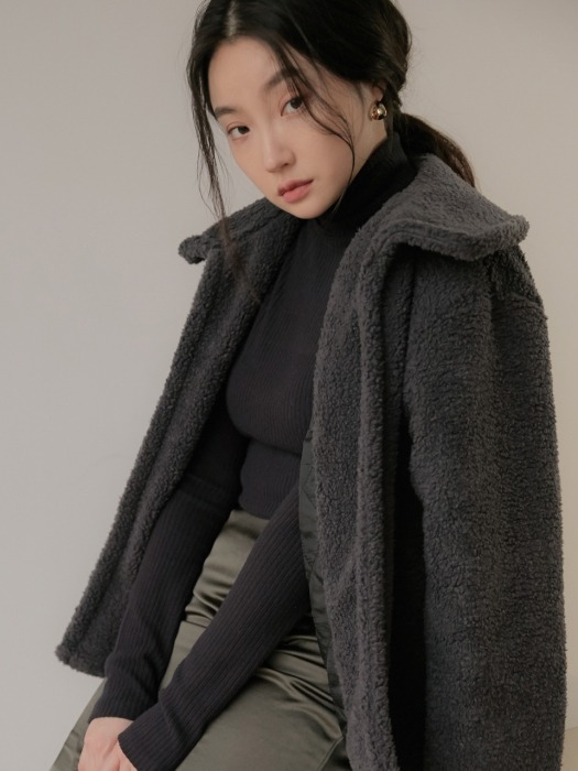 ECO-FUR SHORT JACKET CHARCOAL