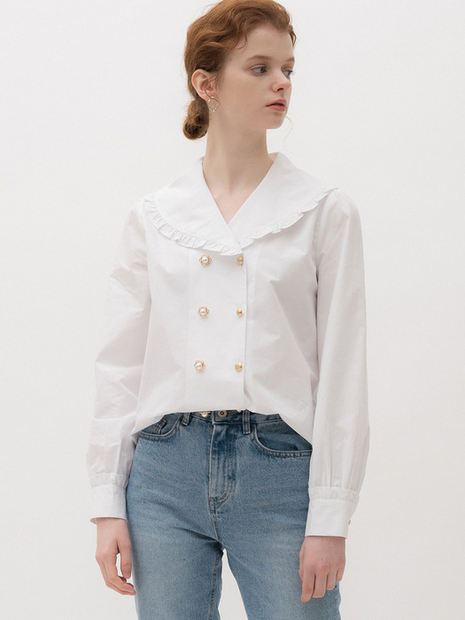 monts 1074 double button frill blouse (white) 