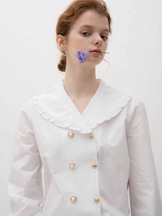 monts 1074 double button frill blouse (white) 