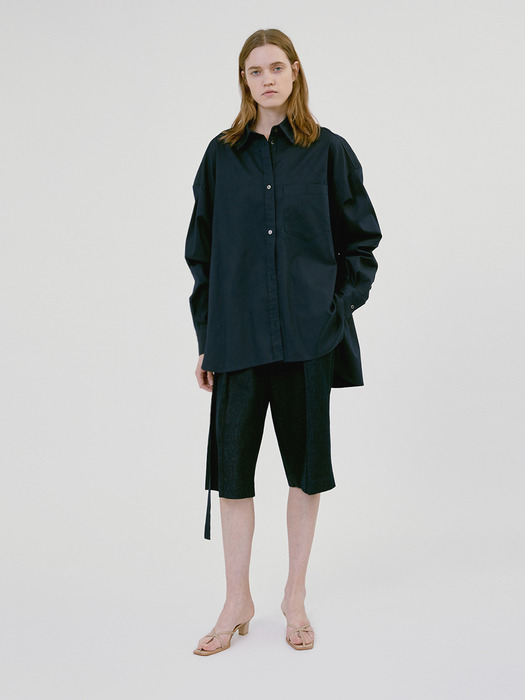 BELTED COTTON SHIRT (NAVY)
