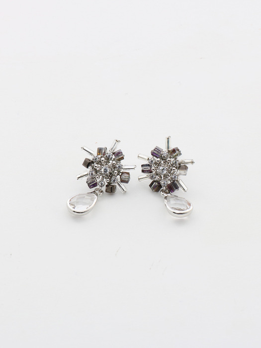 Silver Bar Flower drop Earrings