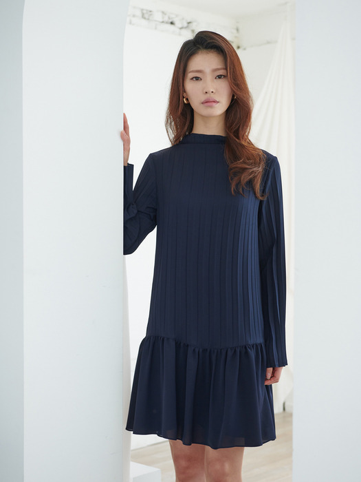 mignon pleats dress navy