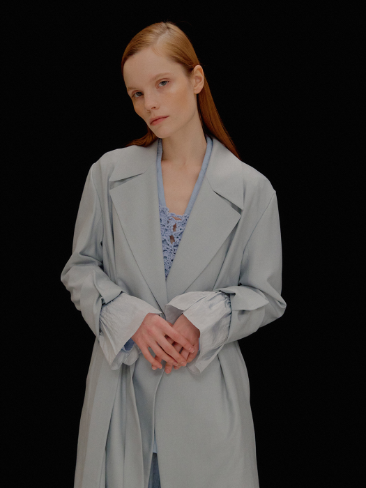 PEIDA Single Button Sky Blue Trench Coat with pleated back