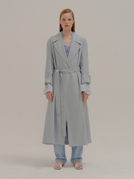 PEIDA Single Button Sky Blue Trench Coat with pleated back