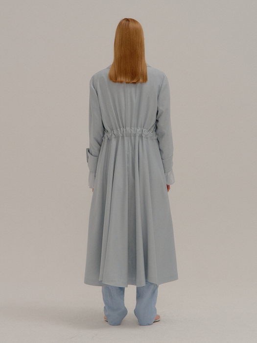 PEIDA Single Button Sky Blue Trench Coat with pleated back