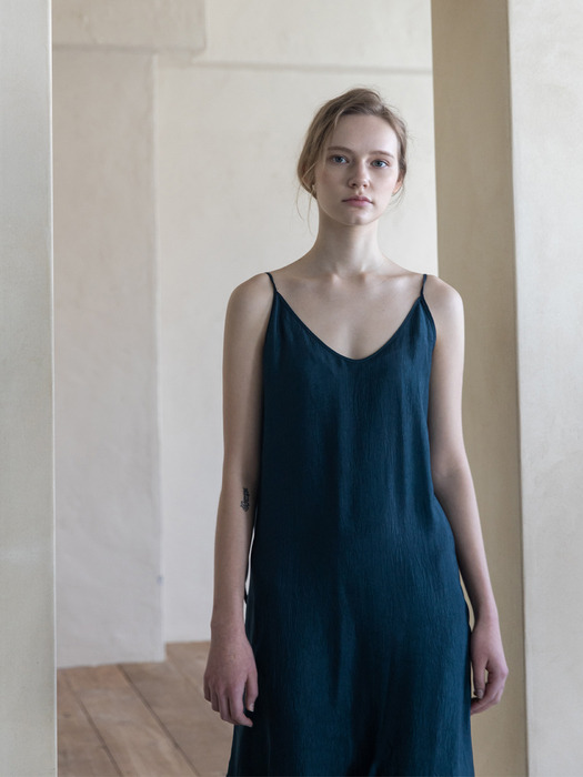 Asymmetric Slip Dress_Deep Green