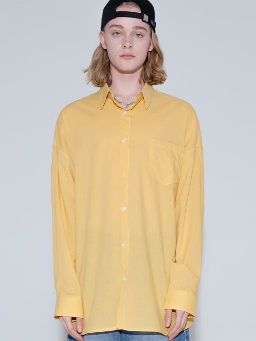 Overfit vivid linen color shirt_yellow