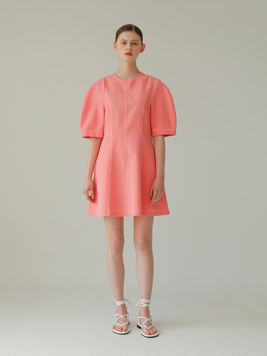 Puff Sleeve Mini Linen Dress_Pink