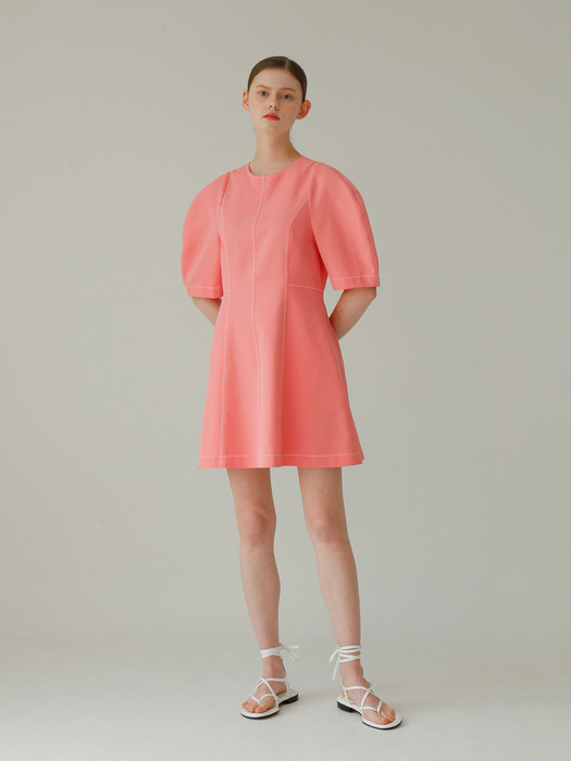 Puff Sleeve Mini Linen Dress_Pink