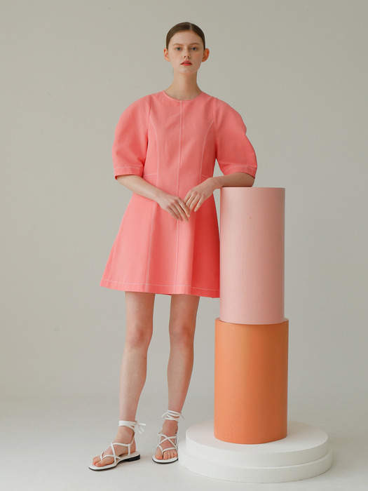 Puff Sleeve Mini Linen Dress_Pink