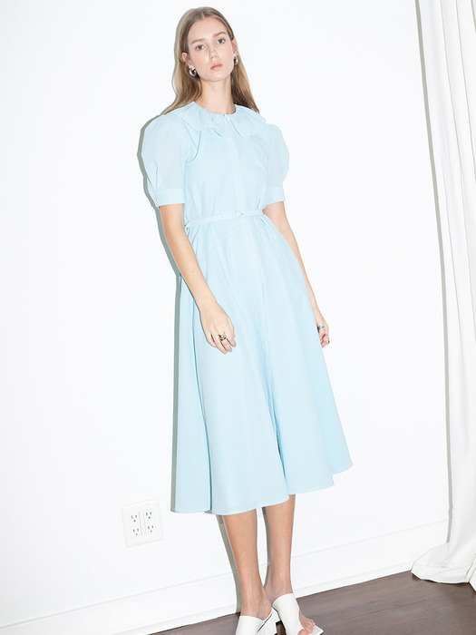 NEWPORT ruffle detail short sleeve oversized dress (Black/Sky blue)