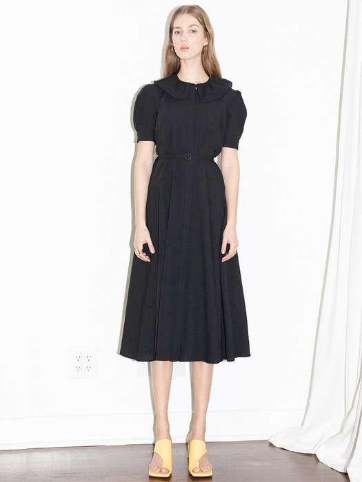 [N]NEWPORT ruffle detail short sleeve oversized dress (Black/Sky blue)