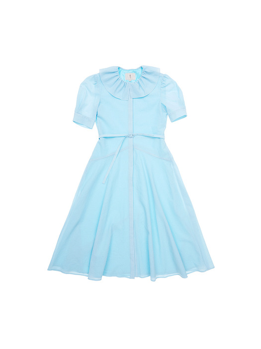 [N]NEWPORT ruffle detail short sleeve oversized dress (Black/Sky blue)