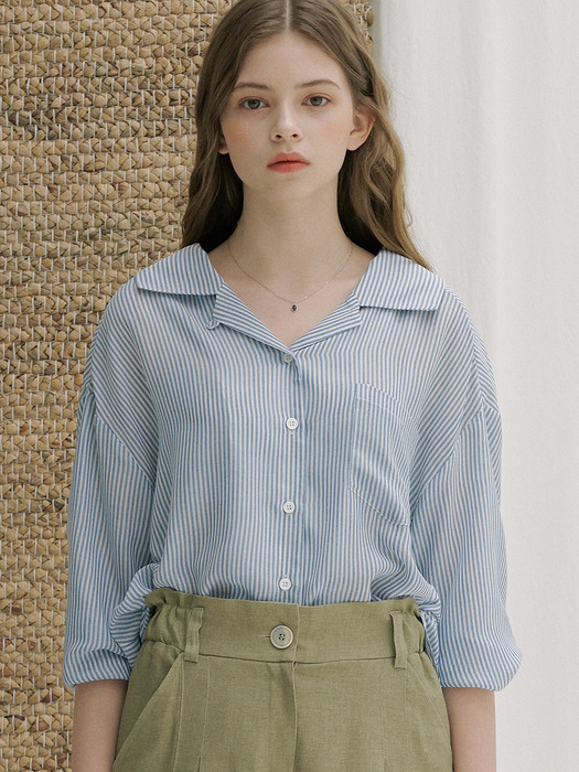 monts 1148 soft open collar shirts (blue striped) 