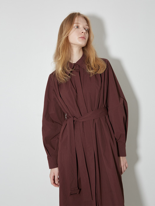 Shirring Trench Dress_Burgundy