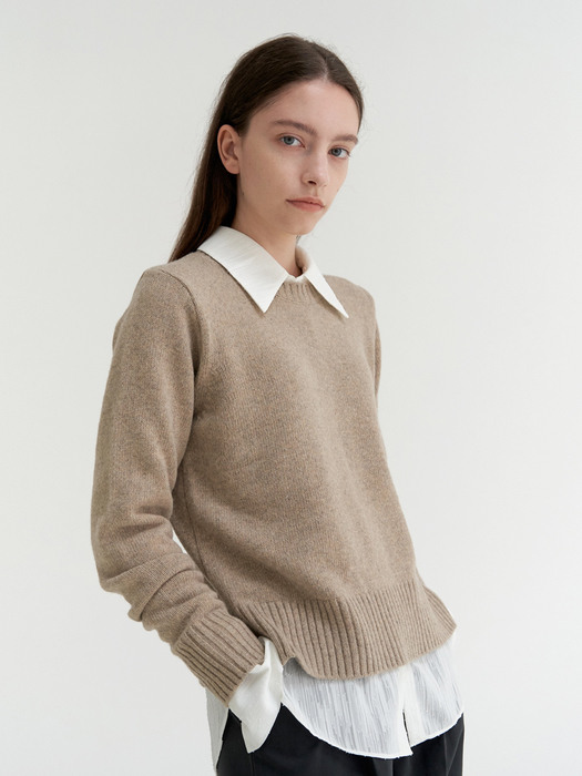 wool basic slit knit-linen beige