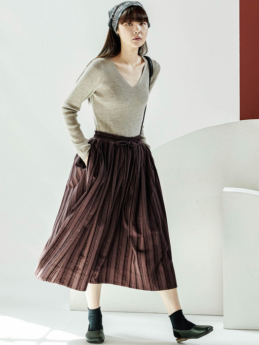 Shirring Burnout Burgundy Skirt
