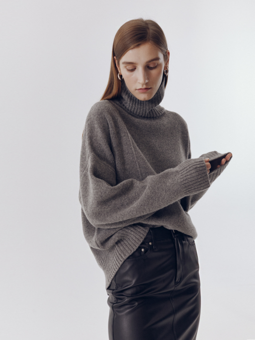 UNISEX LINKED TURTLENECK WOOL SWEATER MELANGE GREY_UDSW0F111G2