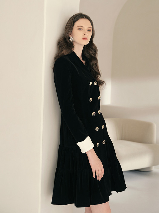 JERRY / double button tailored flare velvet dress(black)
