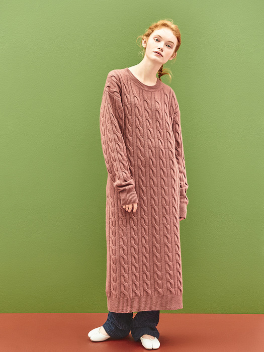 Cable Knit Maxi Dress in Red Bean