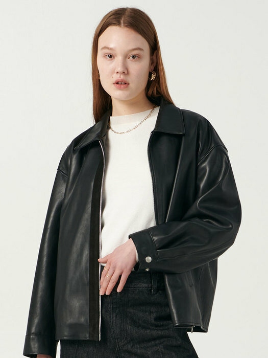 FAUX LEATHER OVERFIT SINGLE STAND JACKET WOMEN