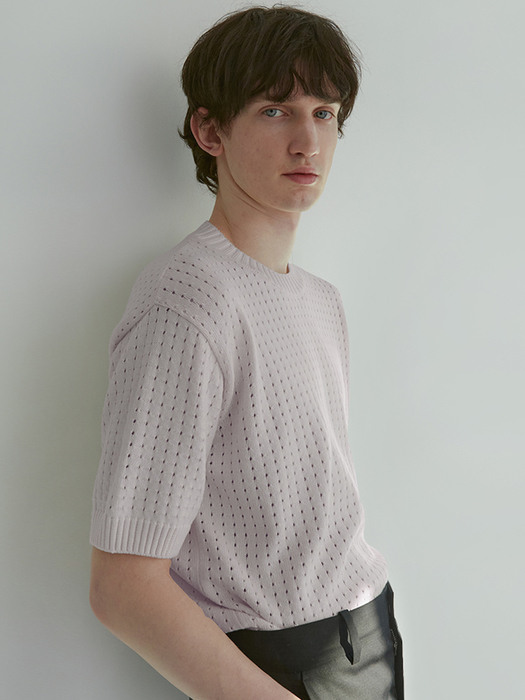 [Men] Textured Short Sleeve Sweater (Lilac)