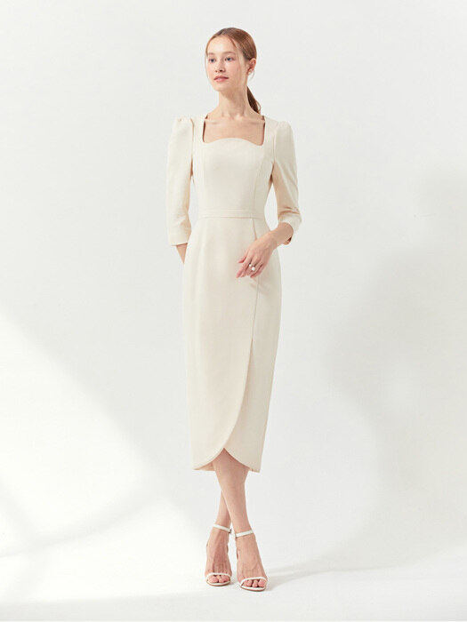 AMELIA Square neck tulip-skirt dress (Ivory / Black / Mint / Pale pink)