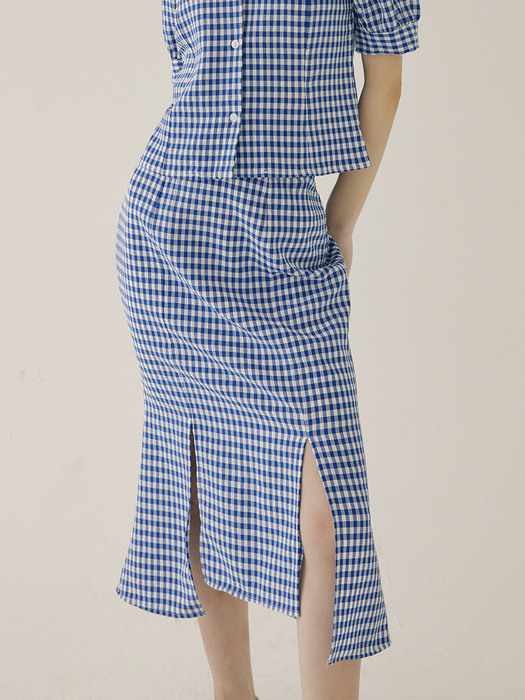 KST SLIT MERMAID CHECK SKIRT BLUE