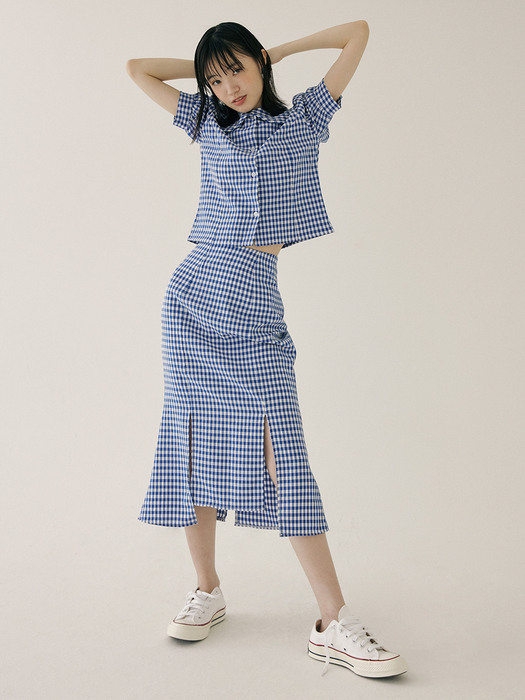 KST SLIT MERMAID CHECK SKIRT BLUE