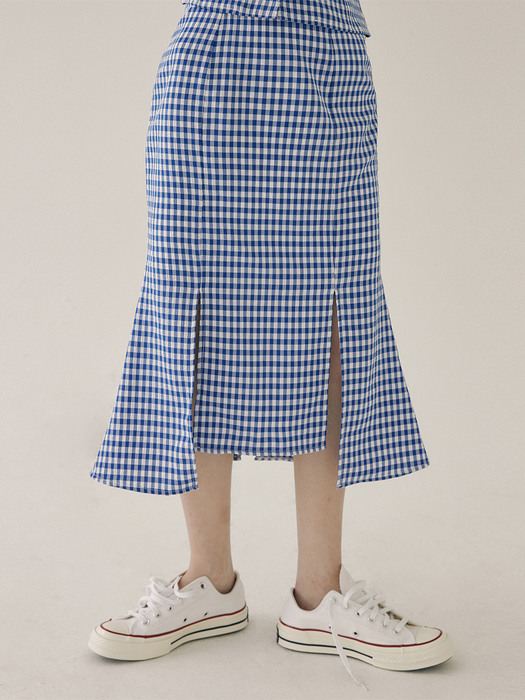 KST SLIT MERMAID CHECK SKIRT BLUE