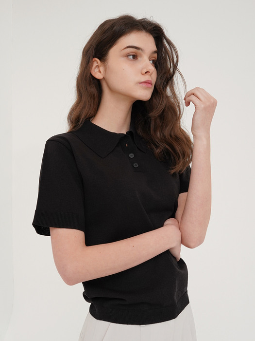 Cotton knit tennis shirt - black