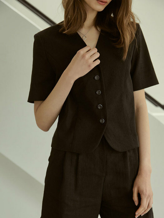 Half-sleeve linen Jacket(black)