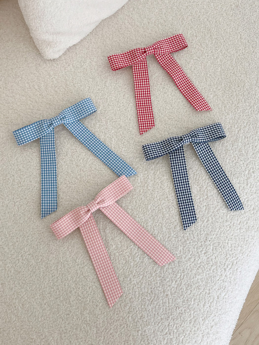 gingham check ribbon hair pin (4colors)