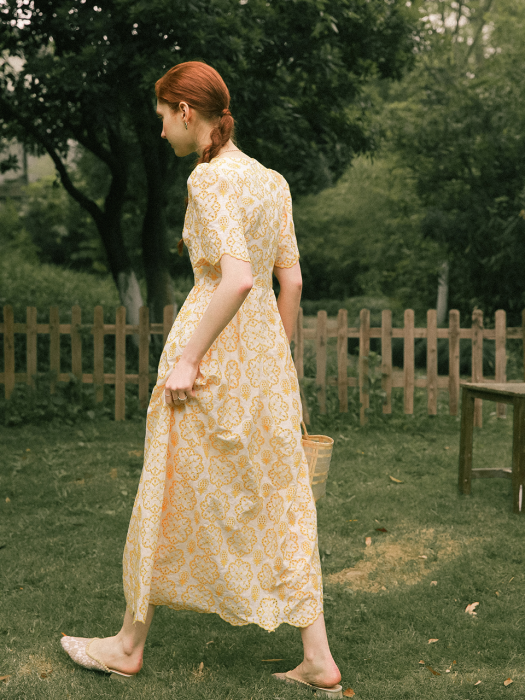 Yellow flower needlepoint dress