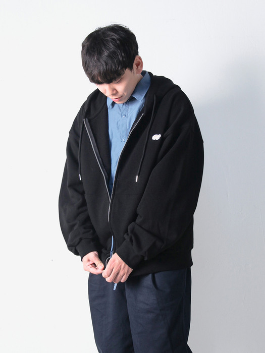 pnv008_panove standard over fit hoodie zip-up (black)