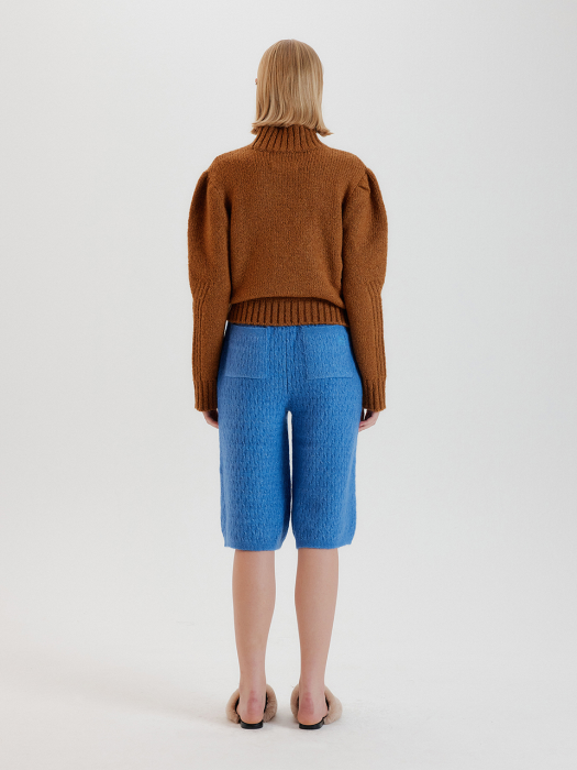TEY Puff Sleeve Turtleneck Knit Pullover - Brown
