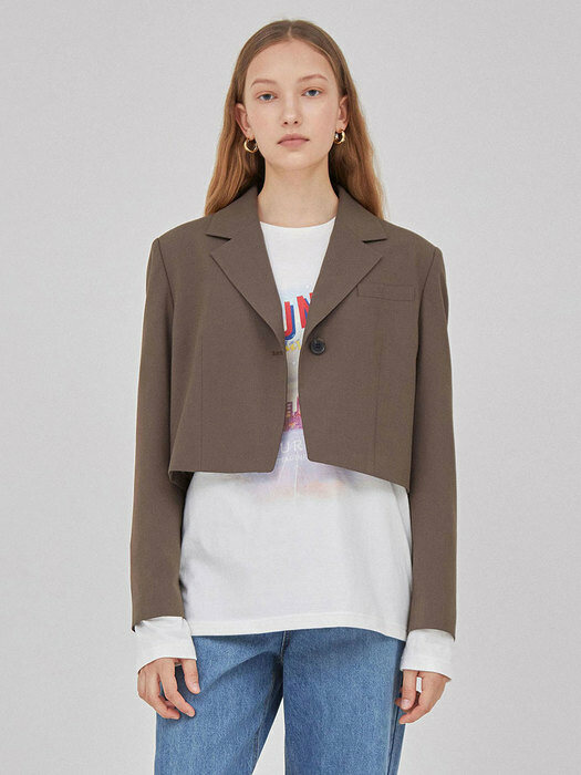 One-button Cropped Jacket in Brown VW1AJ011-93