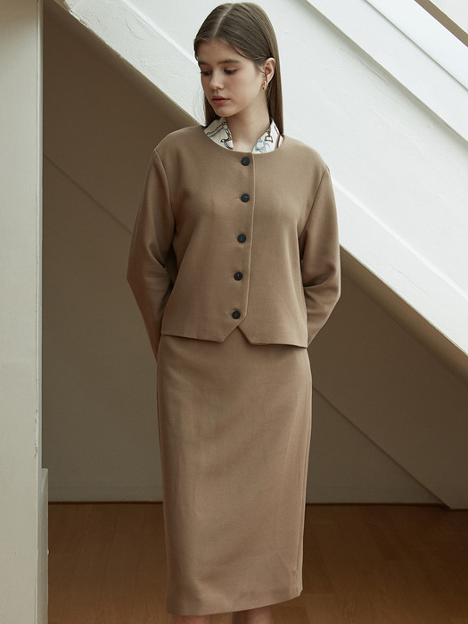 j827 (SET) croffle cardigan jacket + croffle H skirt (brown)