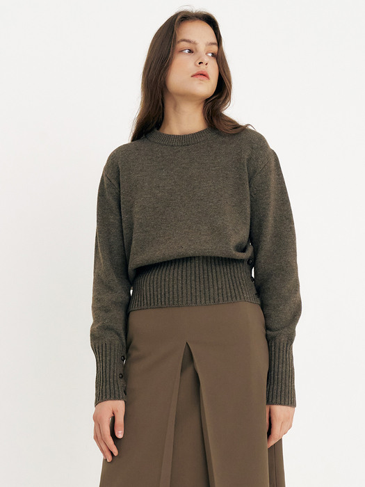 comos593 side slit button knit (brown)