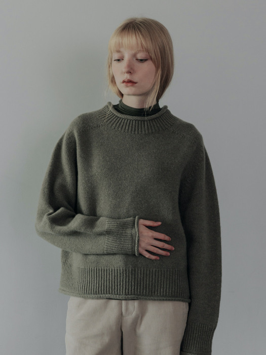 Cashmere roll pullover (Warm olive)