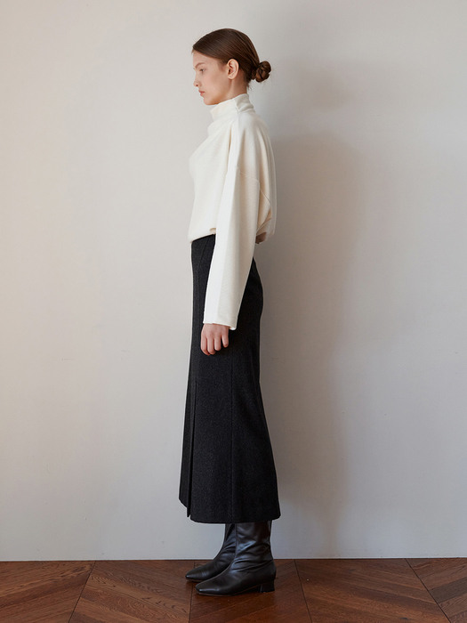 TOW SIDE VENTED WOOL SKIRT_2 COLOR